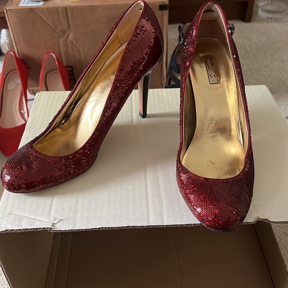 Ruby Red Sequin Heels - image 5
